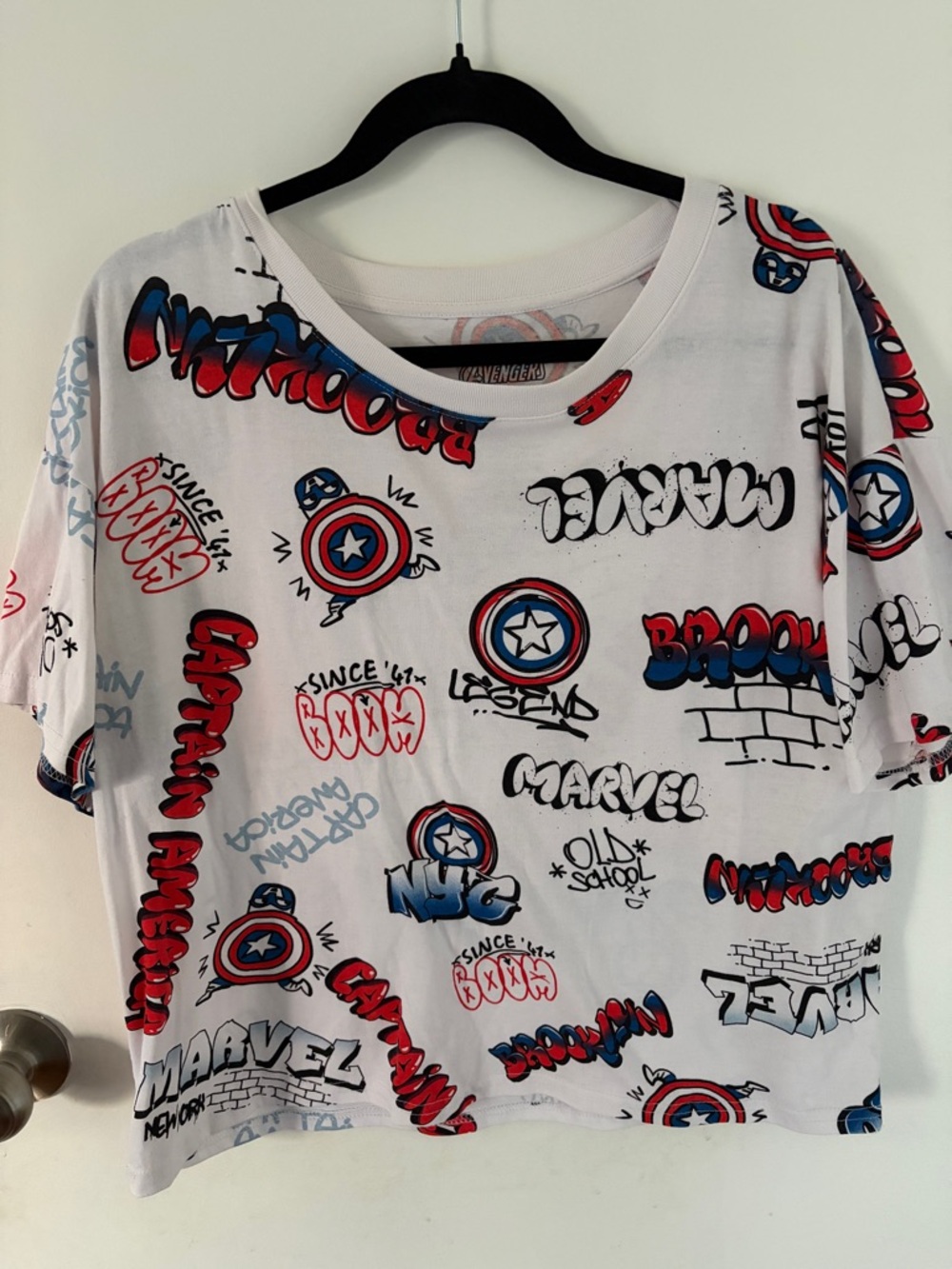 Disney Marvel Captain America Graffiti Graphic Tee - Women’s Boxy Cut Style